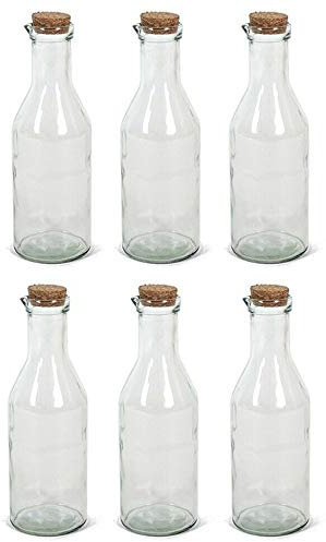 Rammento Set of 6 Extra Large Round Glass Carafe Bottle Milk Bottle Cork Stopper XL 1.1L