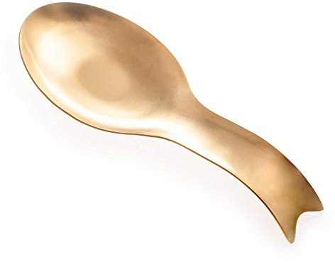 Pretty Jolly Fish Shape Stainless Steel Spoon Rest for Stove Top Metal Spoon Holder for Kitchen Counter Cooking Utensil Rest Rust Resistant Dishwasher Safe 10.6 x 3.8 Inch(Gold 1PCS)