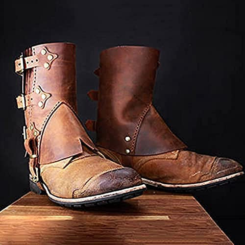 Mooke Leder Bein Stiefel Abdeckungen Gothic Retro Verstellbare Jagd Bein Gamaschen Beinschutz Für Cosplay Soldat Samurai Reiter Fußschuh Stiefel Abdeckung,Braun