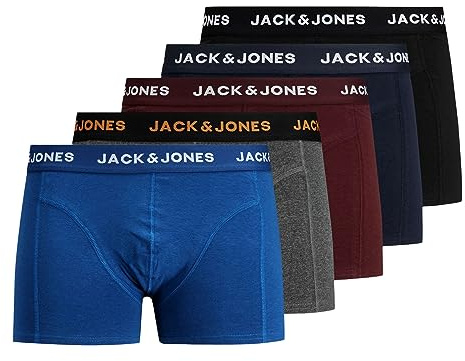 JACK & JONES Herren Unterhosen Shorts Boxershorts Trunks 5er Pack, Farbe:Mehrfarbig, Wäschegröße:L, Artikel:- Black/Navy Blazer/Port Royale/DGM/surf the Web