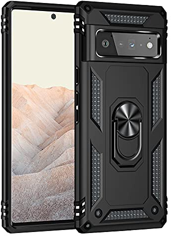 BestST Hülle für Google Pixel 6 Pro Cover + HD schutzfolie, Armor Stoßfest TPU PC Schutzhülle Ringhalter Handytasche Case Handy Hüllen, Schwarz
