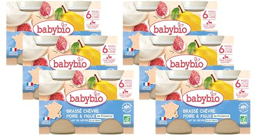 Babybio - Petits Pots Brassé Chèvre Poire Figue 2x130g - 6 Mois - BIO - Lot de 6