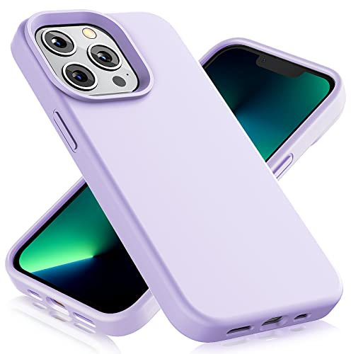 Gahwa Cover in Silicone Liquido Compatibile con iPhone 13 Pro Custodia 6,1”, Case Protezione in Gomma Gel per Tutto il Corpo Protettiva Antiurto Rinforzato con Fodera in Microfibra - Viola Chiaro