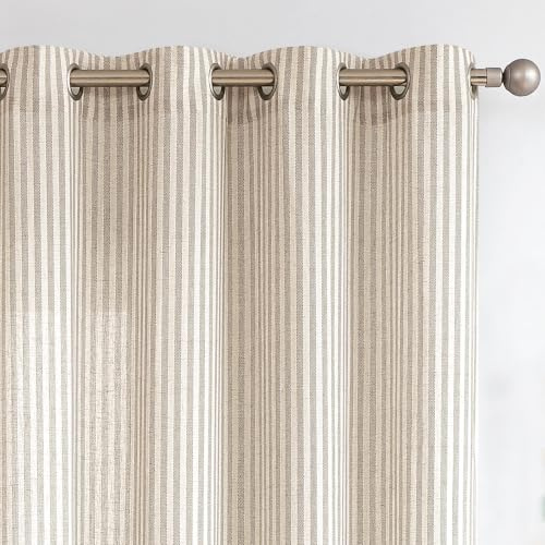 Vangao Leinen-gestreifte Vorhänge für Wohnzimmer, Schlafzimmer, Bauernhaus, Tickingstripe Lichtfilterung, Fenstervorhänge, Bedruckte Vorhänge mit Ösen, 2 Paneele, grau, 140 x 244 cm (B x L)