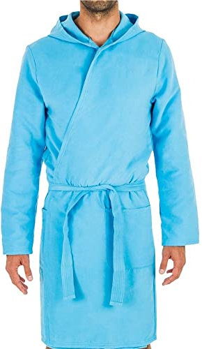 Intimitaly® Bademantel aus Mikrofaser für Damen und Herren, Unisex, mit Kapuze, praktisch, leicht, Himmelblau, 4 Jahre