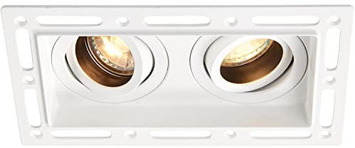 Twin Plaster-in Ceiling Downlight - 2 x 50W GU10 Reflector LED Bulb Required - Trimless Design - Matt White Aluminium Alloy - Dimmable Ceiling Light