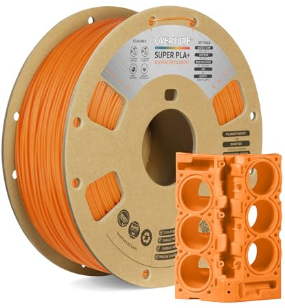 OVERTURE Super PLA+ Filament 1.75mm, Toughness Enhanced PLA Plus, Professional Toughness 3D Printer Filament 1kg (2.2lbs), High Precision +/- 0.02mm(Orange)