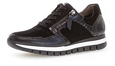 Gabor Damen Low-Top Sneaker, Frauen Halbschuhe,Wechselfußbett,Komfortable Mehrweite (H),schnürschuhe,Plateausohle,schwarz,41 EU / 7.5 UK