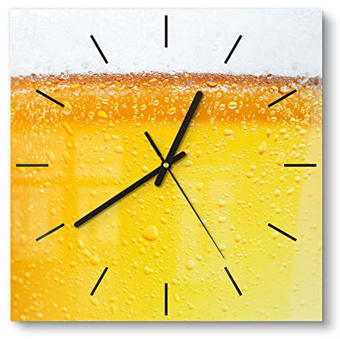 DEQORI Glasuhr | 30x30 cm | Motiv Bier mit Schaumkrone | ausgefallene leise Design Uhr aus Glas | Wanduhr für Wohnzimmer & Küche | moderne Hingucker Uhr für die Wand