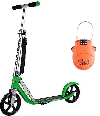 HUDORA BigWheel 205 Scooter inkl. Kabelschloss - Klappbar & Höhenverstellbar - Mit Tragegurt - Tretroller für Kinder und Erwachsene - Roller ab 6 Jahre - Cityroller bis zu 100 kg