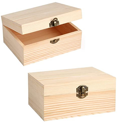 Stormshopping 2 Pack Unfinished Wooden Box, Rustic Small Wood Box with Locking Clasp DIY Craft Storage Organizer Box for Home Table Decoration - 15 x 10 x 5 cm