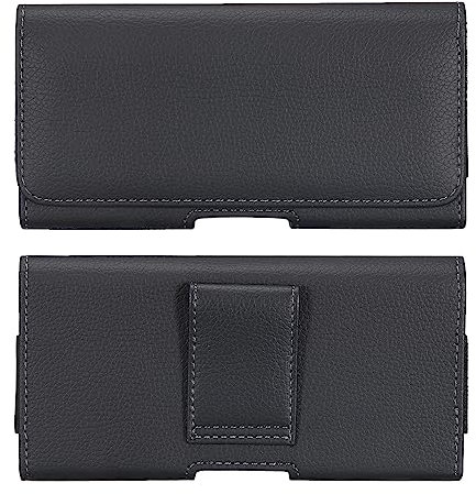 sourcing map Phone Belt Holder Case for 6.3-6.6 Cell Phones, Horizontal Leather Phone Belt Pouch for Men Women with Clip Loops, Black