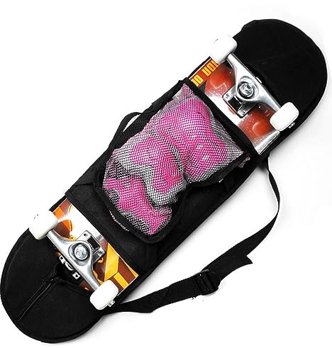 SquEqu Skateboard Bag Backpack 31'' Slim Foldable Nylon Skate Board Carry Bags with Gloves Pouch Portable Longboard Handy Storage Organizer with Adjustable Strap for Travel Outdoor Skating Skateboards