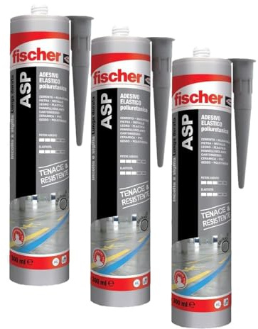 Fischer ASP 544917, Adesivo sigillante tenace e resistente per giunti a pavimento, in facciata, condotte, lamiera e carrozzeria, Cartuccia in alluminio, Grigio, 300 ml (Confezione da 3)