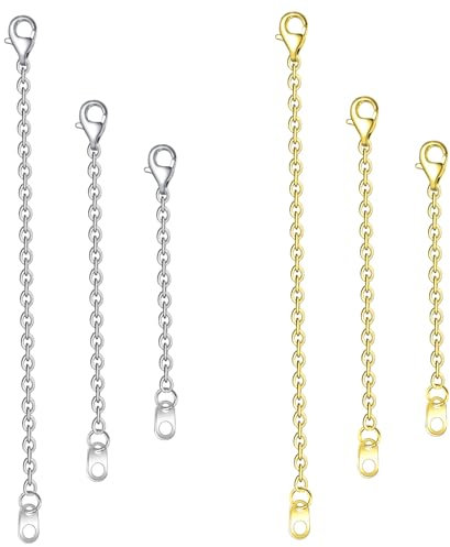 6 Stück Schmuck Verlängerungen 5/7.5/10 cm Kettenverlängerung Halskette Extender Edelstahl Ketten Verlänger Halskette Armband Verlängerungskette für DIY Schmuckherstellung (Gold, Silber)