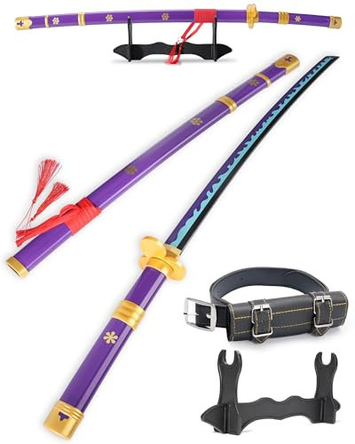 Cold Blade Roronoa Zoro Schwert – 104,1 cm – Anime-Nachbildung Schwert mit Gürtel und Ständer – Yama Enma Schwert Lila mit authentischem Design
