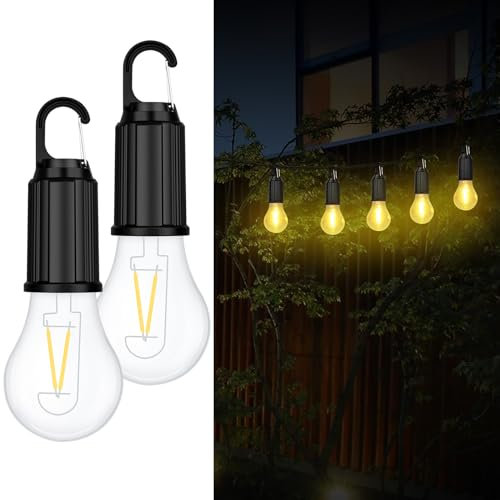 flintronic Bombilla Recargable USB-C,2 PCS 3000K Bombilla LED Regulable,Bombillas LED para Campamento Con cable de datos,Lámpara de tienda de campaña con 3 modos de iluminación para acampar,mochileros