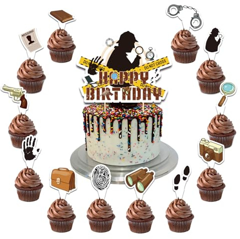 25 Pcs Detective Cake Decorations Detective Cake Topper Cupcake Toppers for Detective Birthday Decorations Detective Party Decorations Birthday Party Supplies