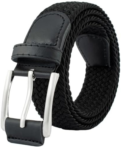 BOZEVON Cintura Elastica Intrecciata - Cintura in Tessuto Elasticizzata Casual Unisex Cintura Cinta Regolabile Vintage per Uomo e Donna Lunghezza 105 cm - Nero