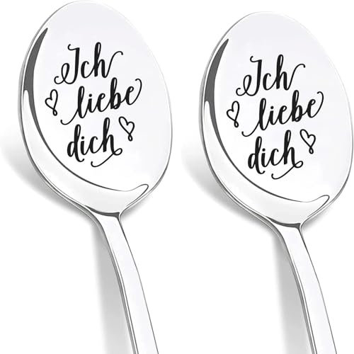 Maqhpu Valentinstag Geschenke für Ihn Sie, 2 Stück Liebes Löffel mit Gravur - Ich Liebe Dich, Geburtstag Weihnachten Hochzeitstag Geschenk für ihn sie Frauen Männer Paar Partner