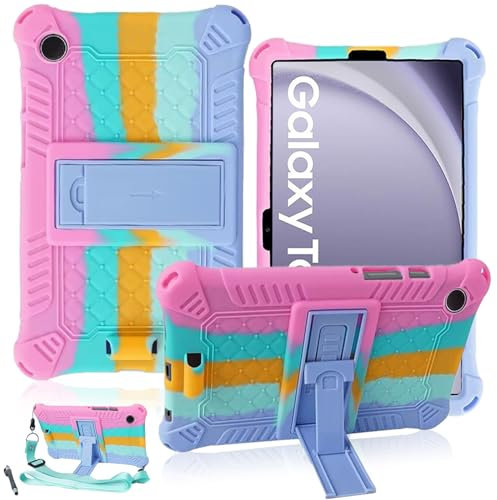 ATOOZ Kids Case for Samsung Galaxy Tab A9 8.7 Inch 2023 (SM-X110/SM-X115/SM-X117),Samsung A9 8.7 Tablet Case with Stylus Pen & Shoulder Straps (Colorful Pink)