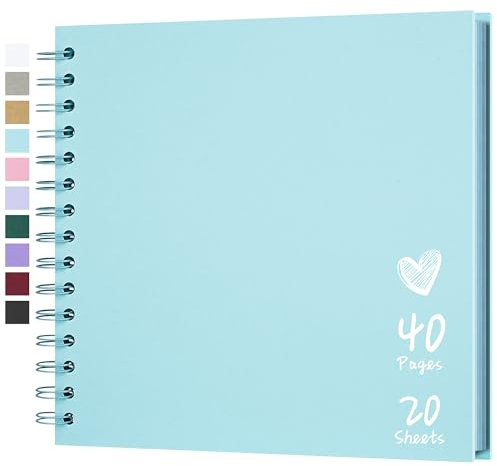 Hiwhy Fotoalbum Scrapbook 20,5x20,5 cm 40 Seiten DIY Scrapbook Hartes Kraftpapier Baby Erinnerungsbuch Familie Geburtstag Hochzeit Jahrestag Scrapbook, Blau