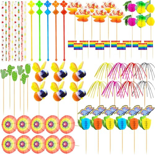 Ysimple Décorations de Cocktail, Kit de Decoration Cocktail, Parapluies pour Cocktails, Bâtons pour Feux d'artifice, Réutilisable Bâtons pour Remuer, Pailles, pour Fêtes D'été, Bar (171 Pièces)