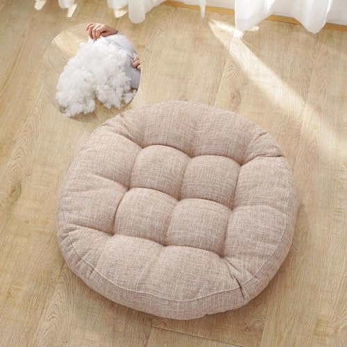Rundes Kissen, Meditationskissen, Bodenmatratze, Outdoor-Kissen, Yoga-Kissen für Wohnzimmer, Schlafzimmer, Terrasse und mehr (47 cm, Khaki)