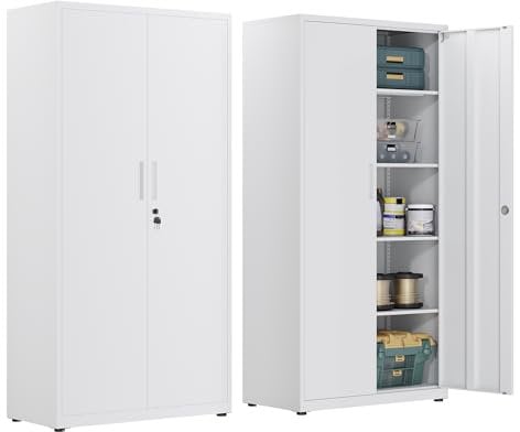 Aktenschrank, Mehrzweckschrank, Stahl-Aufbewahrungsschrank, 180 x 80 x 40 cm, weiß