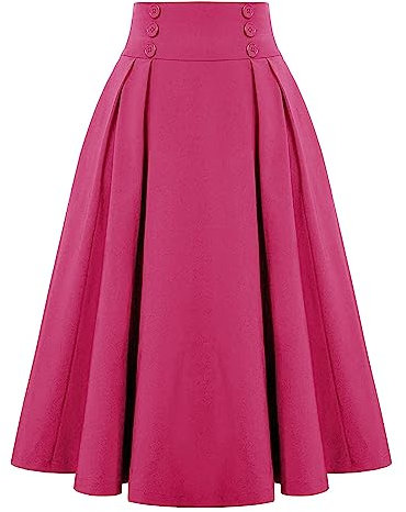 Gonne lunghe da donna vestibilità ampia per le donne pieghe taglio alto tinta unita maxi gonne lunghe 2024 moda, H-361 Rosa acceso, L