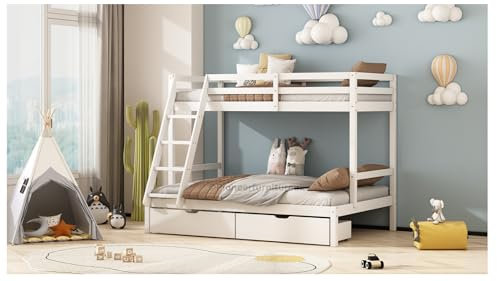 PioneerfurnitureUK Kids Bunk Beds with Drawers - Available in 3ft and 4ft in White or Grey (White With Drawers)