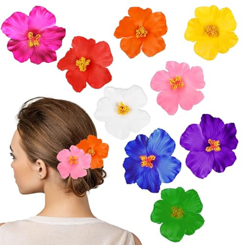 FUIPVGI 9 Pièces Pinces à Cheveux Fleur Hawaii Fleur Pince Cheveux Femme, Plumeria Fleur Clip À Cheveux, été Cheveux Fille, Bohème Hawaii Barrette Pince à Cheveux, Pour la Plage La FêTe le Mariage