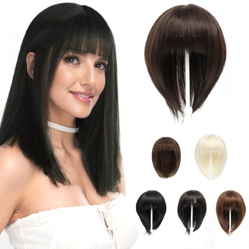 BUYOGET Dunkelbrauner Haar-Topper zum Anklipsen für Damen, kurz, 30,5 cm, Clip-in-Aufsatz mit Pony für dünner werdendes Haar