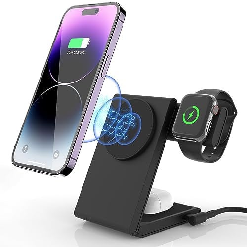H66WH Wireless Charger, 3 in 1 Wireless Charger iPhone Charging Pad for iPhone 14/13/12/Pro/Pro Max/Plus/Mini, Foldable Phone and Watch Charger Stand for Apple Watch Series, Airpod Pro/3/2