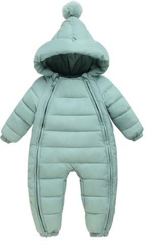 AIEOE Combinaison Hiver Bébé Fille Garcon a Capuche Hiver Blouson Coupe Vent Épais Cartoon Manteau en Coton Chaud Mignon Double Zippé Coat 18-24 Mois Vert