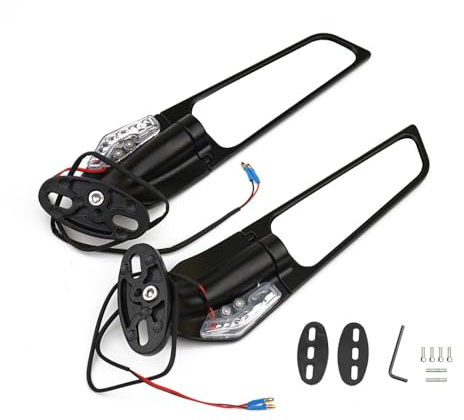 Motorrad-Rückspiegel für Ninja ZX6R ZX10R 250 YZF R1 R3 R125 R15 R6 R25 Ersatz Wind Seitenspiegel LED-Blinker Aluminium Drehbar 360 Verstellbar Motorrad Seitenspiegel