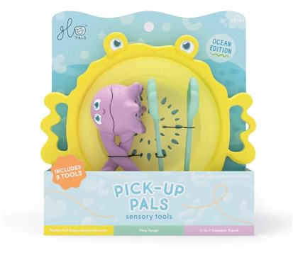 Glo Pals, Set of 3 Sensory Pick Up Pals Instruments with Shake, Tweezers and Brush, Toy for Children from 18 Months Age, Helps Sensory and Cognitive Development, Medical Silicone