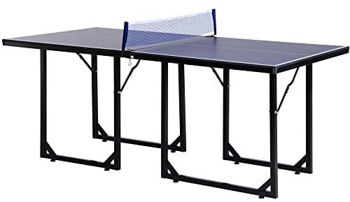 HOMCOM Tischtennistisch, Tischtennisplatte mit Netz, kann in 2 Tische umgewandelt Werden, mittlere Größe, klappbare Beine, 182 x 91 x 76 cm blau