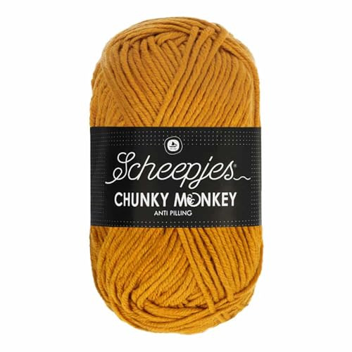 Scheepjes Chunky Monkey Aran Weight Yarn | 100g Ball | Anti-Pilling Acrylic | Soft & Hypoallergenic for Knitting and Crochet Blankets, Toys & Garments (1709 Ochre)