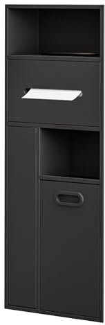 WC-Bürstenhalter, mit Papierhalter, Mülleimer und Schrank, ideal für Hotels und öffentliche Orte, Schwarz (30 x 78 x 14 cm)
