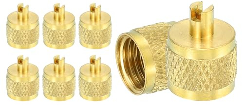 QUARKZMAN 1/4 SAE Messing Service Access Ventilkappen, 8er Pack | Massivmessing Ventilkappen für Kälteanlagen, mit Ventilkernentferner und Gummidichtung für HVAC AC Klimaanlagen Systeme