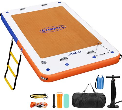 GYMMALL Inflatable Floating Dock, 10Ft Floating Dock for Lakes with Rope Ladder and Non-Slip EVA Platform, Inflatable Dock Floating Platform Island Raft for Boats, Pool, Beach, Ocean