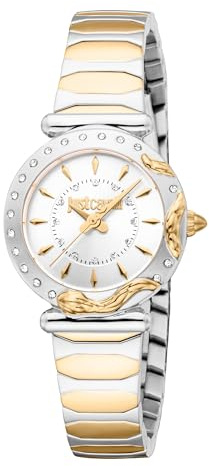 Just Cavalli Damenuhr Analog Quarz mit Edelstahlarmband JC1L363M0065, Silber/schwarz, Mode