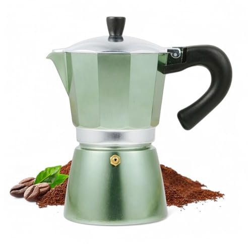 BERGNER MIDNIGHT | Italienischer Kaffeekocher | 6-Tassen Espressomaschine | Aluminiumgehäuse | Induktionskompatibel | Grün lackierte Oberfläche | Schwarzer Griff und Knopf | Silikon-Ringdeckel