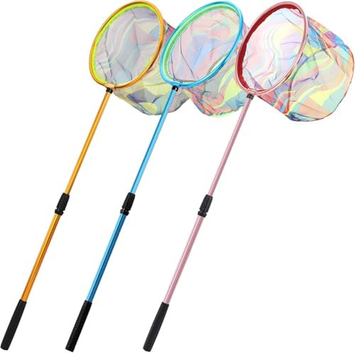 3Pcs Angel kescher für Kinder, 68-95cm Teleskop Angelkescher Schmetterlingsnetz Klein Fangnetz Insektennetz Angelkescher für Kinder zum Fangen von Insekten, Schmetterlingen, Fischernetze