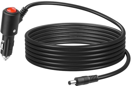 GINTOOYUN 12V/24V Zigarettenanzünder auf DC5521 Stromkabel 16AWG Zigarettenanzünder männlich auf DC 5.5x2.1mm Stecker mit Knopfschalter Netzkabel für Autos,Auto dekorative Lichter etc(58.46 Zoll)