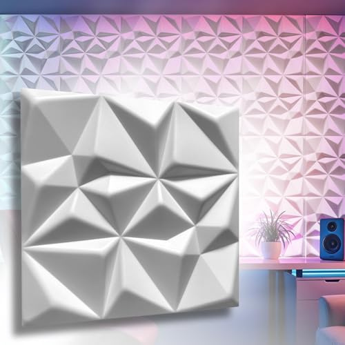 3D Paneele Polystyrol XPS – Moderne Wandverkleidung & Deckenpaneele – Wandpaneelen Leicht Flexibel Rubin 3D - 50cm x 50cm / ‎‎8m² - 32 Stück/Weiß reines Styropor