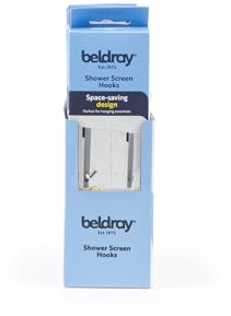 Beldray Shower Screen Hooks – Pack of 2 Glass Door (Max 1.5 cm Thickness) Hooks for Bathroom, Hang Towels, Bath Robes, Loofah, Sponge, Space-Saving Storage, No Tool Installation, Scratch-Free, Silver