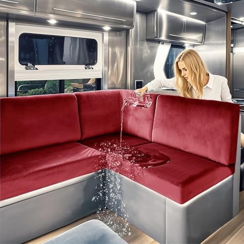 SYLC Wasserdicht Samt Bezüge Für Wohnwagenpolster, rutschfest Ersatzbezug Für Wohnwagen Polster Mit Gummiband Und Schnürung Sofa Sitzkissenbezug (Rose red,W 50-70 cm, D 55-65 cm)