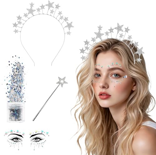 Spetsbst Haarreif Sterne Silber, Glitzer Haarreif Haarreifen Damen | Haarschmuck Sternhaarreif Kopfschmuck für Karneval Weihnachten Halloween Cosplay Geburtstag Party (B)